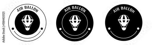 Black and white illustration of air balon icon in flat. Stock vector.