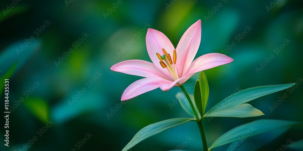 Stunning close up of beautiful pink rain lily showcasing delicate petals against a backdrop of blurred green leaves, highlighting the charm of the beautiful pink rain lily in nature.