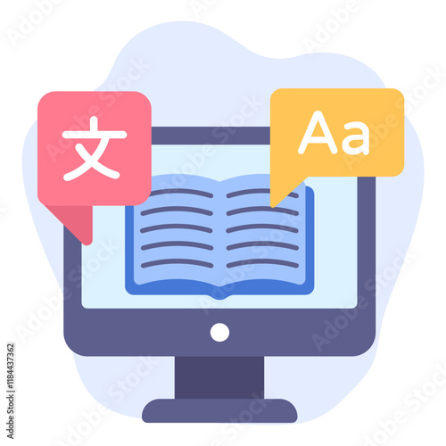 Software Translating the Online books concept, interpretation test vector icon design, International Day of Language symbol, Linguistic diversity sign, Bilingualism Polyglot illustration