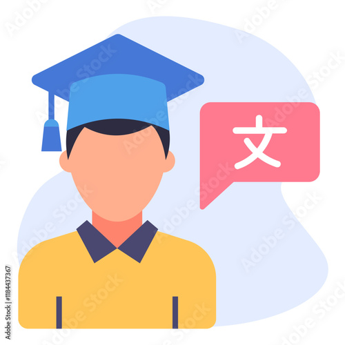 linguists avatar concept, person learning Chinese vector icon design, International Day of Language symbol, Linguistic diversity sign, Bilingualism Polyglot today stock illustration