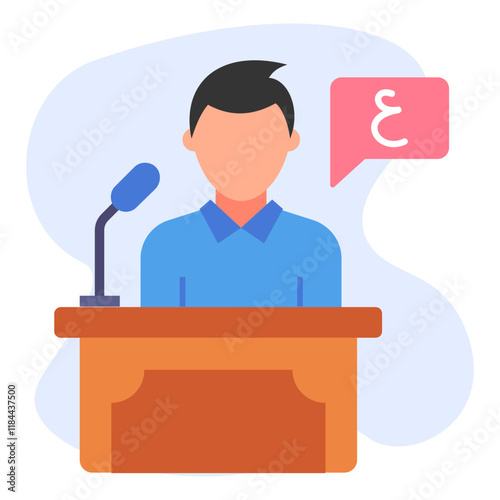 Arabic Teacher Giving Lecture on Rostrum concept,  native liturgical al-arabiyyah vector icon design, International Day of Language symbol Linguistic diversity sign, Plurilingualism and Multilingualis