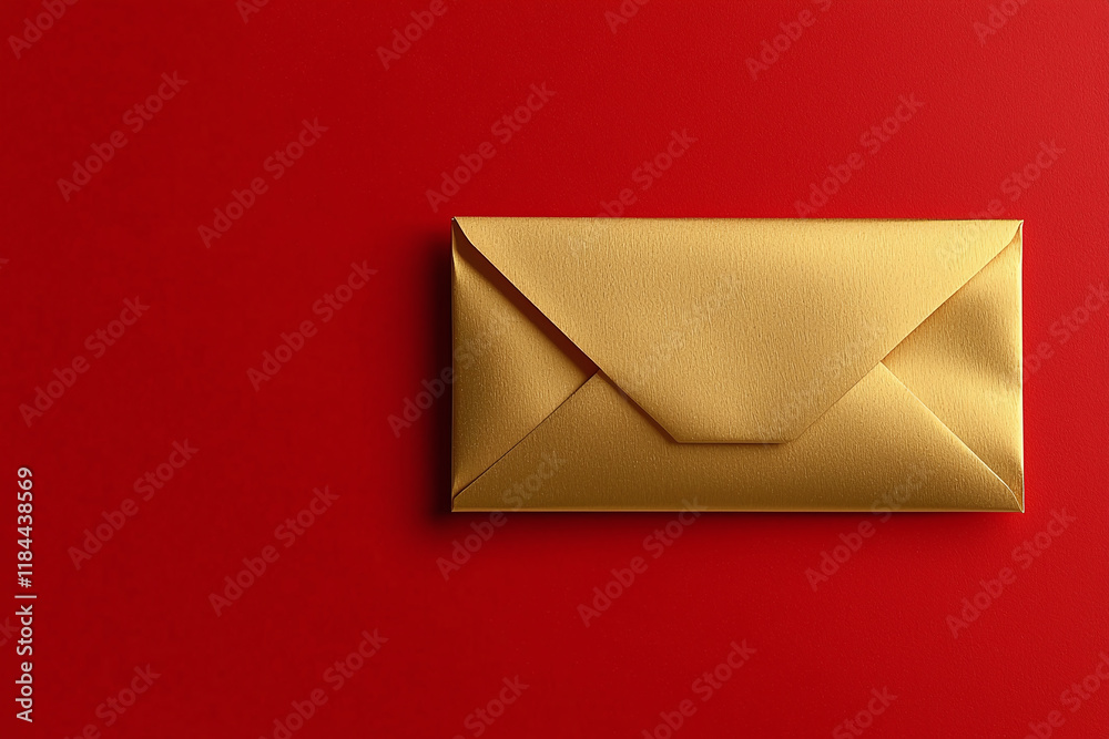 golden envelope on vibrant red background, symbolizing celebration and elegance. Perfect for invitations or special occasions golden envelope on vibrant red background, symbolizing celebration and elegance. Perfect for invitations or special occasions