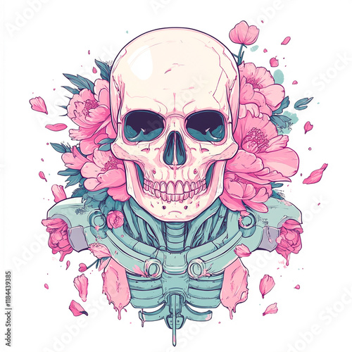 Skull and Flower Shoulder illustration isolated on white background photo