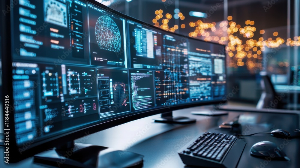 Futuristic Digital Data Analytics Dashboard Interface with Intelligence and Machine Learning Futuristic Digital Data Analytics Dashboard Interface with Intelligence and Machine Learning