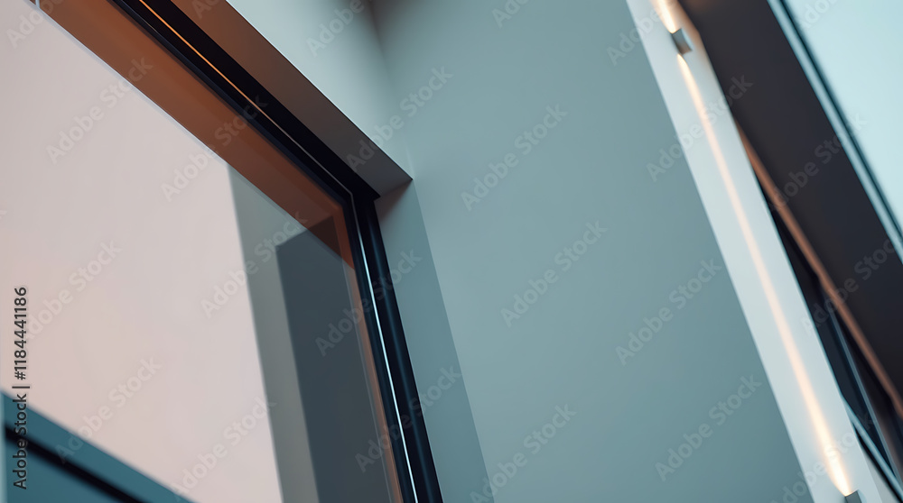Obraz premium Modern Building Exterior with Sliding Glass Door and Wall Lighting