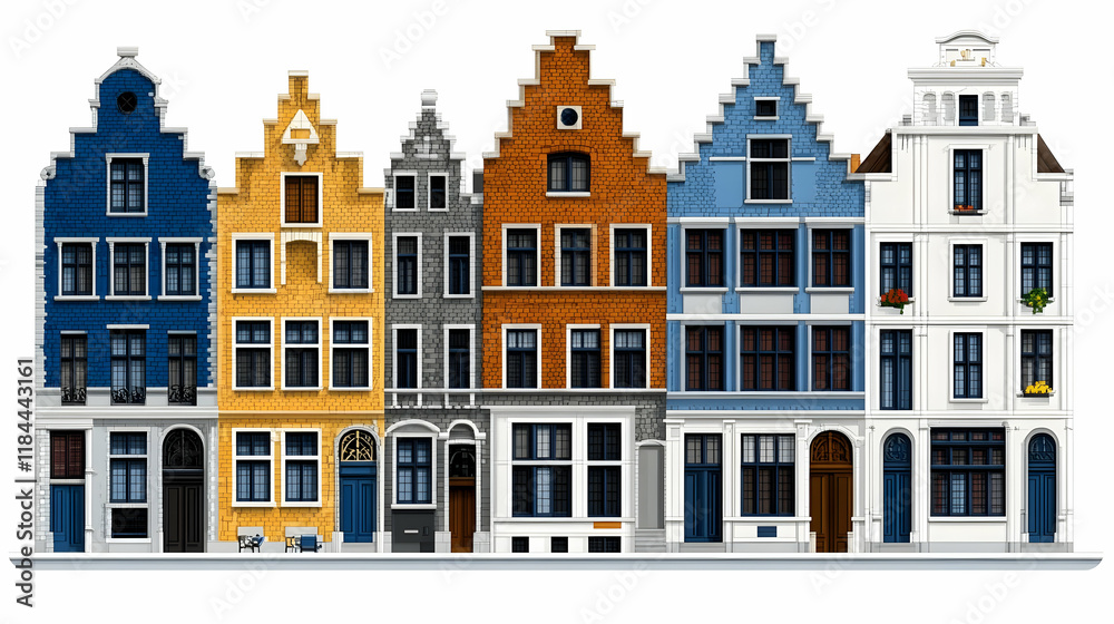 Fototapeta premium Colorful Old Town Houses Illustration