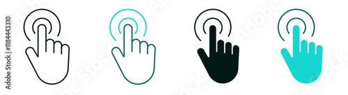 Hand cursor icon set. Line and flat solid logo. Technology, artificial intelligence or internet concept. Modern click symbol for web or mobile app. Finger tap or touch sign. Editable vector stroke. 