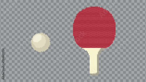 Pixel ping pong racket with ball. Design elements on a transparent background.Game development, mobile app.8-bit sprite.