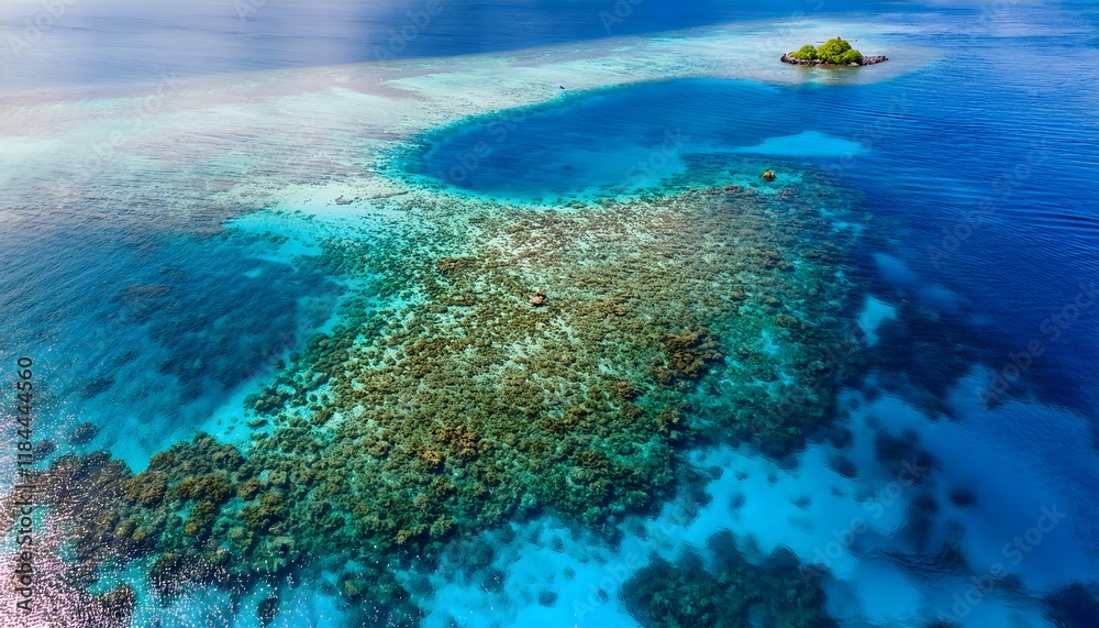 Aerial View of Vibrant Coral Reef Island Paradise Tropical Ocean Stunning Seascape Aerial View of Vibrant Coral Reef Island Paradise Tropical Ocean Stunning Seascape