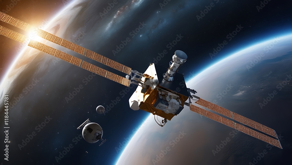Obraz premium High-Resolution Satellite in Orbit Capturing Stunning Planetary Views