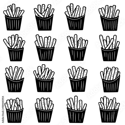 Collection of Chili Cheese Fries icons, Chili Cheese Fries vectorized seamless pattern