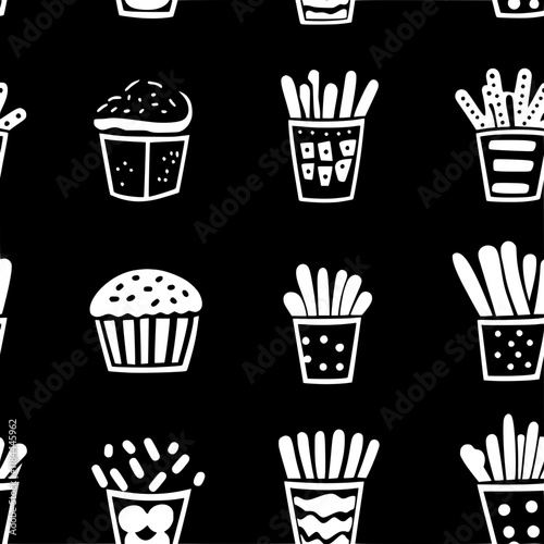 Collection of Chili Cheese Fries continuous icon pattern, Chili Cheese Fries vectorized artwork