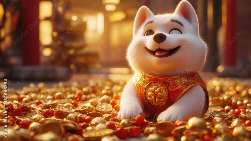lucky dog sit on the floor full of gold lucky dog sit on the floor full of gold