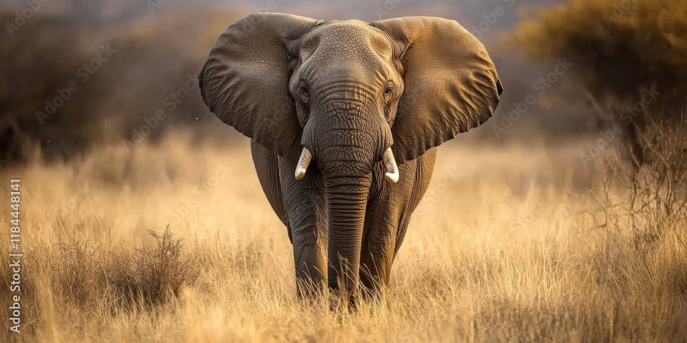 Fototapeta premium Loxodonta africana, known as the African Bush Elephant, represents the majestic strength of wildlife. The African Bush Elephant embodies the beauty of nature in its natural habitat, showcasing its