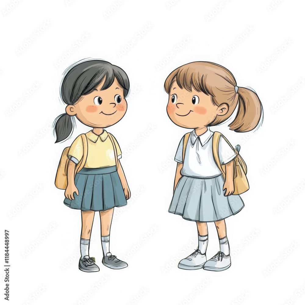 Young Girls Chatting on School Field Young Girls Chatting on School Field