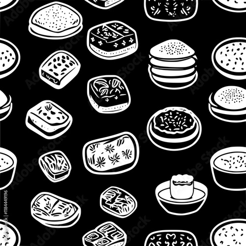 Collection of Indian halwa continuous icon pattern, Indian halwa vectorized artwork