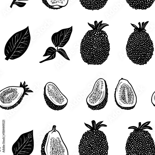 Jackfruit tiled design, Jackfruit repeating background illustration