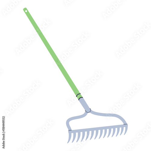 Garden rake. Gardening tool. Flat graphic element for spring and summer designs.