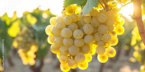 Shine muscat grapes showcased in a lush vineyard setting, highlighting the vibrant colors and textures of these delicious Shine muscat grapes amidst the natural beauty of the landscape.