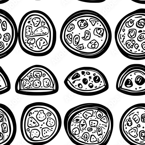 Collection of Margherita Pizza icons, Margherita Pizza vectorized seamless pattern