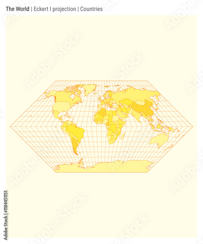 World Map. Eckert I projection. Countries style. High Detail World map for infographics, education, reports, presentations. Vector illustration.
