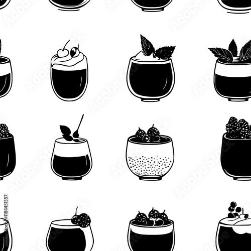 Collection of Panna cotta icons, Panna cotta illustration art, seamless pattern