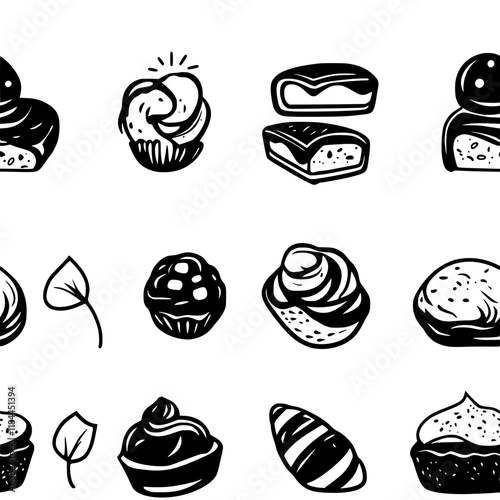Collection of Pastries vector icons, Pastries vector art pattern