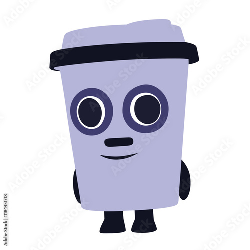 adorable robot with a body of coffee takeaway cup 