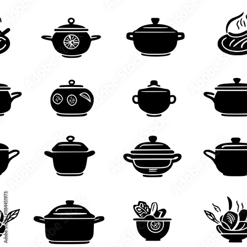 Collection of Pot Roast icons, Pot Roast illustration art, seamless pattern