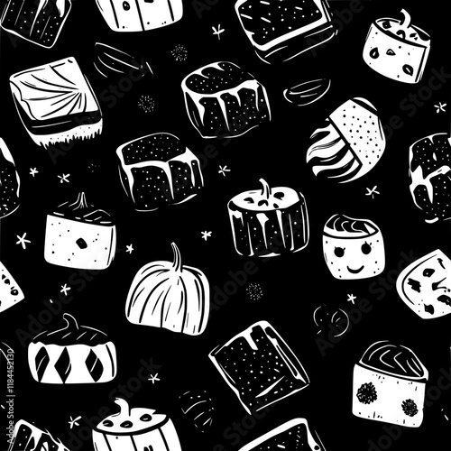Collection of Pumpkin fudge icons, Pumpkin fudge illustration art, seamless pattern