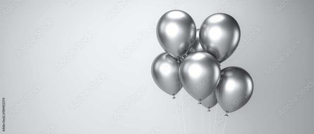 Set of silver air balloons in metallic finish isolated on a transparent background for festive occasions. Generative AI Set of silver air balloons in metallic finish isolated on a transparent background for festive occasions. Generative AI