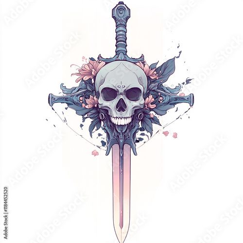 Skull and Sword illustration isolated on white background photo