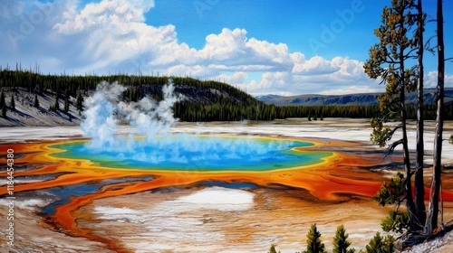 Stunning oil painting depicting the Grand Prismatic Spring.