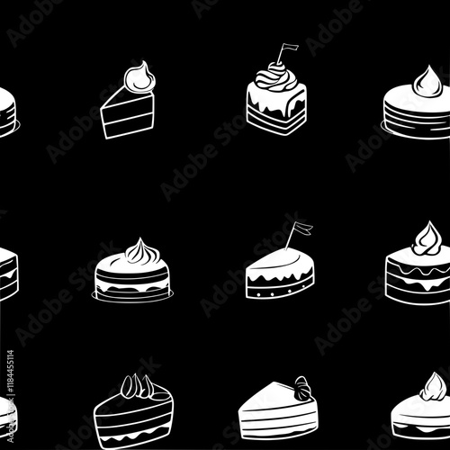 Collection of Tres leches cake icons, Tres leches cake illustration art, seamless pattern