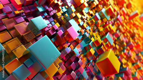 A vibrant 3D abstract pattern with colorful cubes in motion AI generative. photo