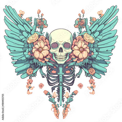 Skull and Wing illustration isolated on white background photo