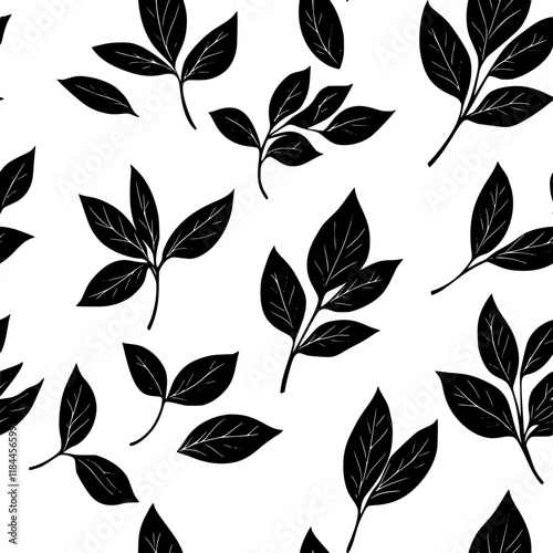 Bay leaves tiled design, Bay leaves repeating background illustration
