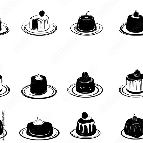 Collection of Blancmange icons, Blancmange vectorized seamless pattern