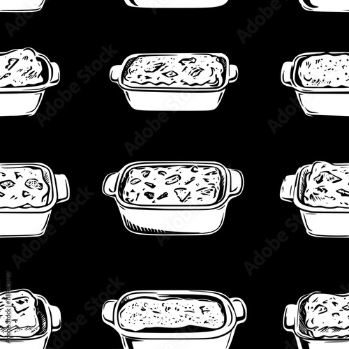 Bread and butter pudding tiled design, Bread and butter pudding repeating background illustration