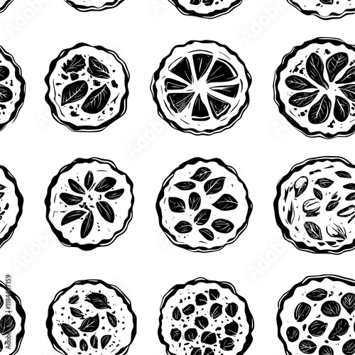 Breakfast quiche with spinach tiled design, Breakfast quiche with spinach repeating background illustration