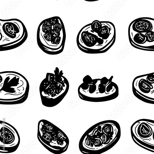 Bruschetta tiled design, Bruschetta repeating background illustration