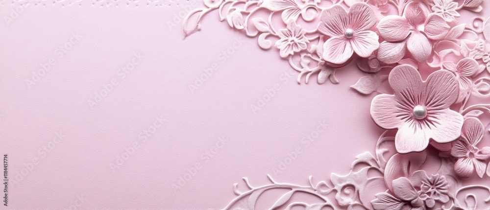 Fototapeta premium Romantic pink card with lace borders elegant digital design for aesthetic appeal