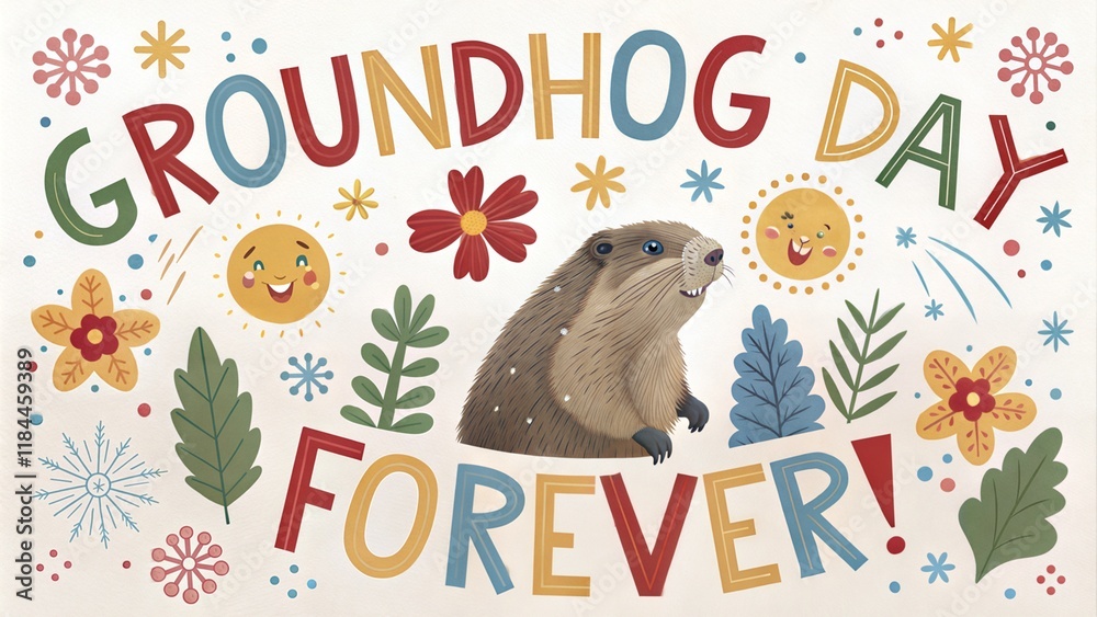 Naklejka premium Groundhog Day Festive Collage Stock Image text card