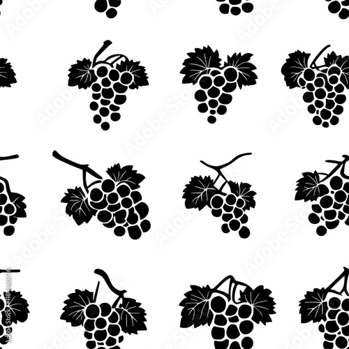 Collection of Grapes icons, Grapes vectorized seamless pattern