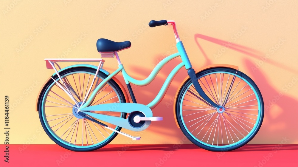 Fototapeta premium Stylish Blue Vintage Bicycle Against a Soft Orange and Pink Background