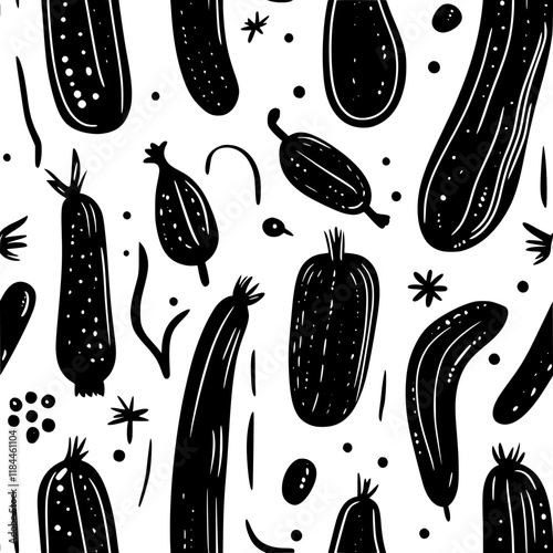 Collection of Grilled zucchini icons, Grilled zucchini vectorized seamless pattern