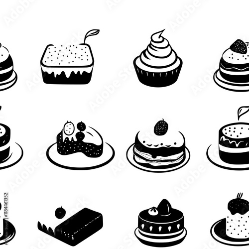 Collection of Hot milk cake continuous icon pattern, Hot milk cake vectorized artwork
