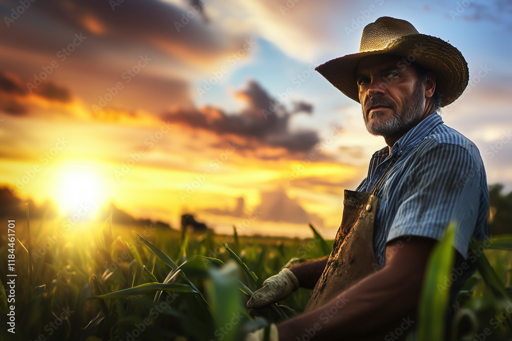 Farmer working in wheat fields. Farmer working in wheat fields.