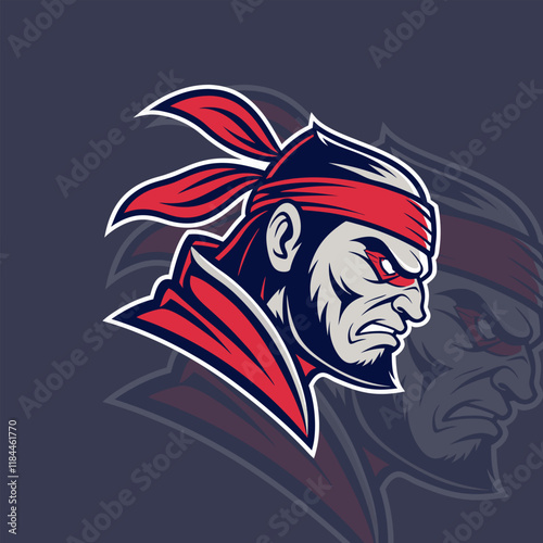 Angry ninja gaming e-sport logo with a fierce, action-packed look, designed to represent strength and agility for competitive gaming teams