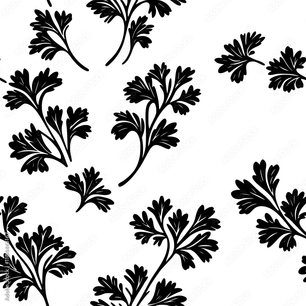Collection of Parsley continuous icon pattern, Parsley vectorized artwork Collection of Parsley continuous icon pattern, Parsley vectorized artwork